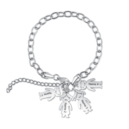 Personalised 4 Kids Charm Bracelet Engraved Names Gift For Mother-Jessemade AU