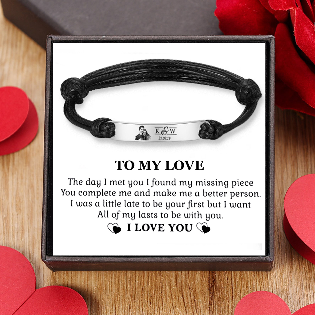 Personalised Couple Photo Bracelet Custom 2 Letters & Date Bracelet Adjustable String-Jessemade AU
