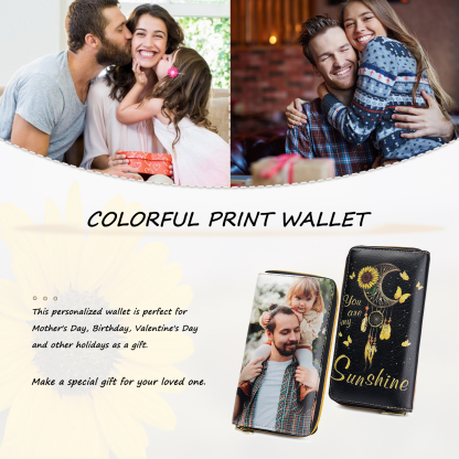 "You are My Sunshine",Personalised Dream Catcher Leather Wallet Engraved 1 Photo Zip Wallet Long Purse Gifts for Her-Jessemade AU