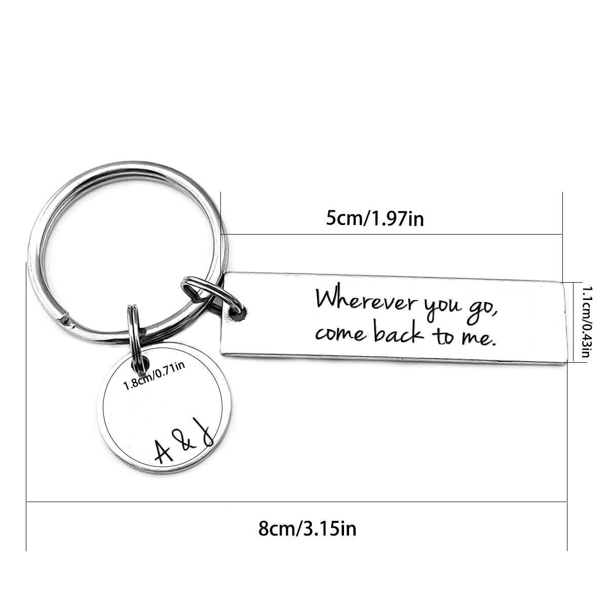 Personalised Couple Keychain Custom Name Keyring "Wherever You Go, Come Back To Me" Valentine's Day Gifts-Jessemade AU