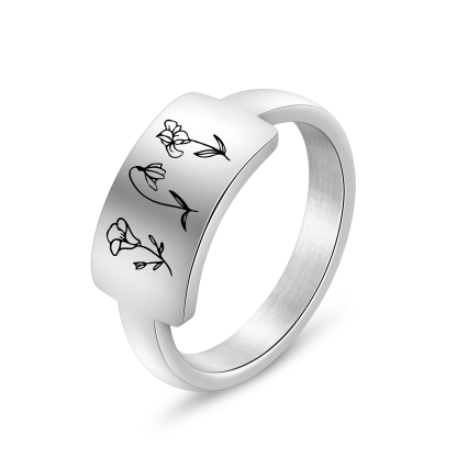 Personalised Birth Flower Ring Custom 3 Month Flowers Bar Ring Gift for Her-Jessemade AU