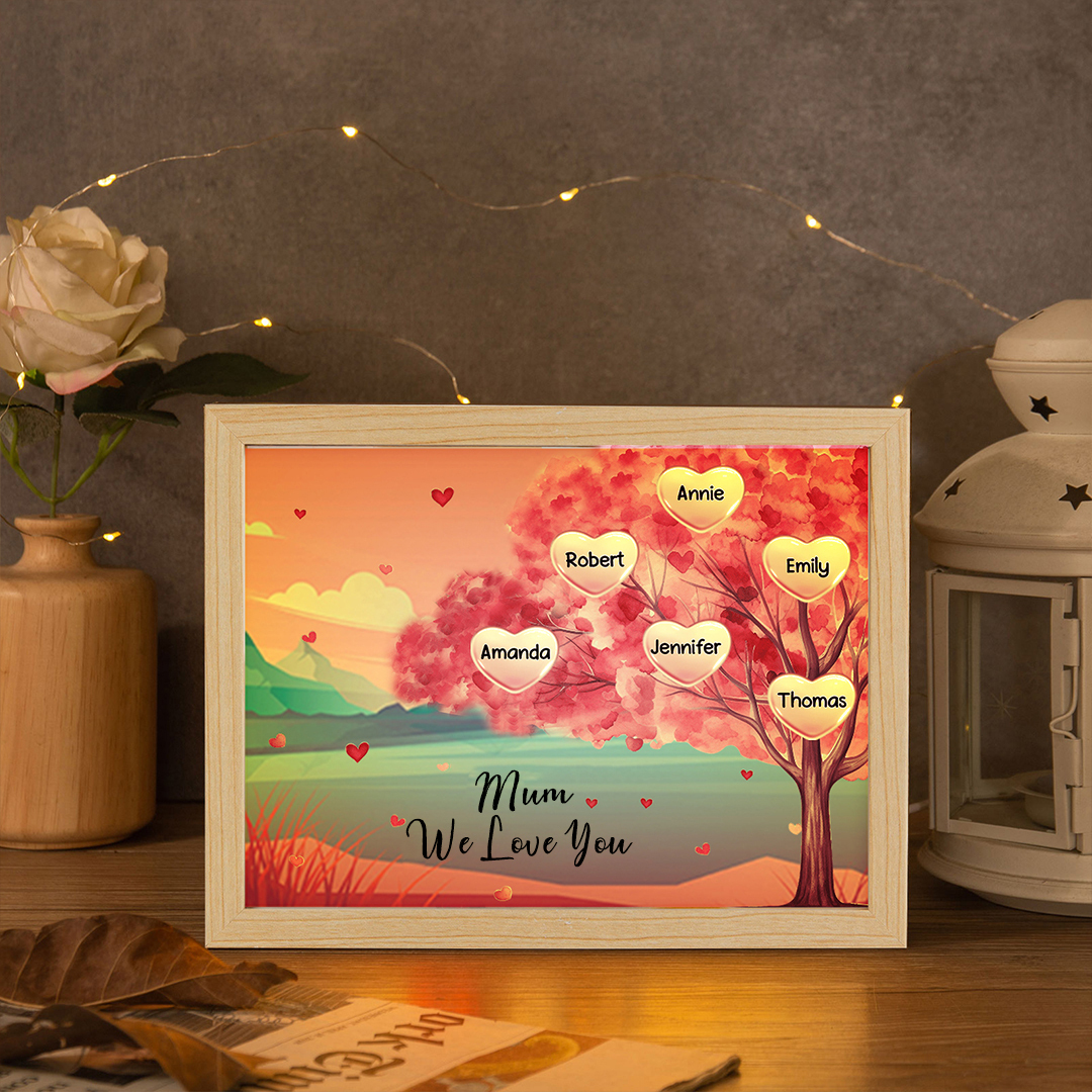 Personalised Frame Night Light Custom 1 Text & 6 Names Pink Family Tree Ornament Gifts for Mother/Grandma-Jessemade AU
