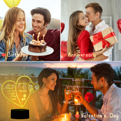 Custom Couple Heart Night Light With Name LED Lamp Gifts For Couple-Jessemade AU