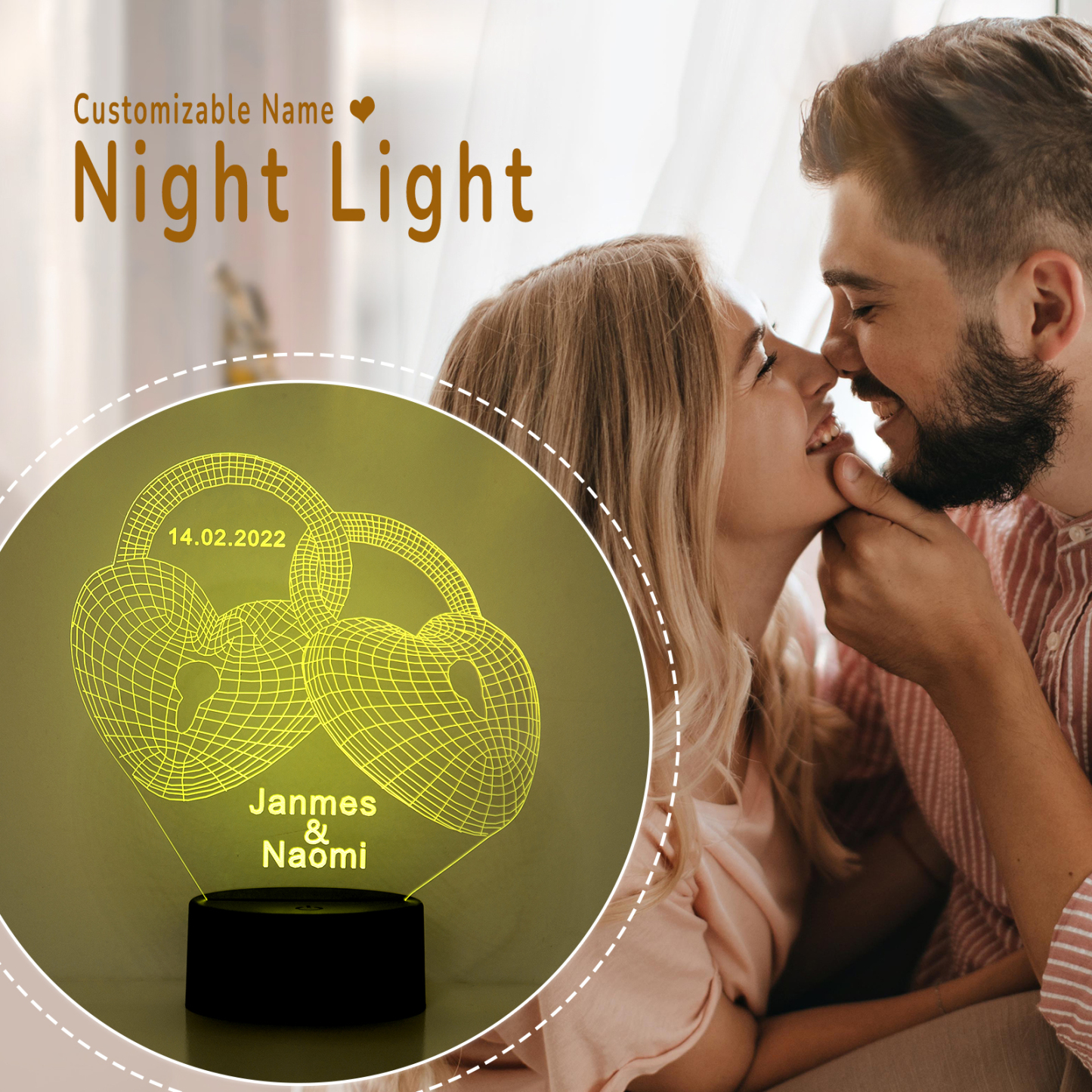 Custom 3D Love Lock Night Light With Name LED Lamp Gifts For Couple-Jessemade AU