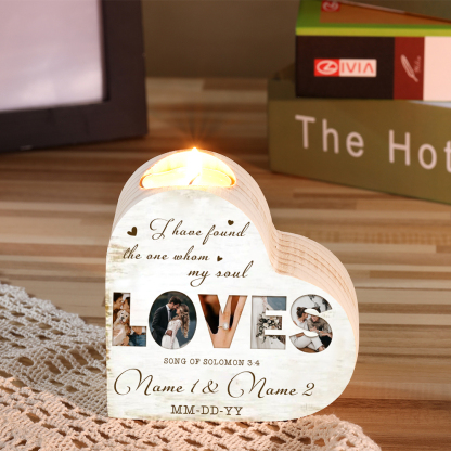 Personalised Love Couple Heart Candle Holder Engrave Photo Wooden Candlesticks Valentines Gift-Jessemade AU