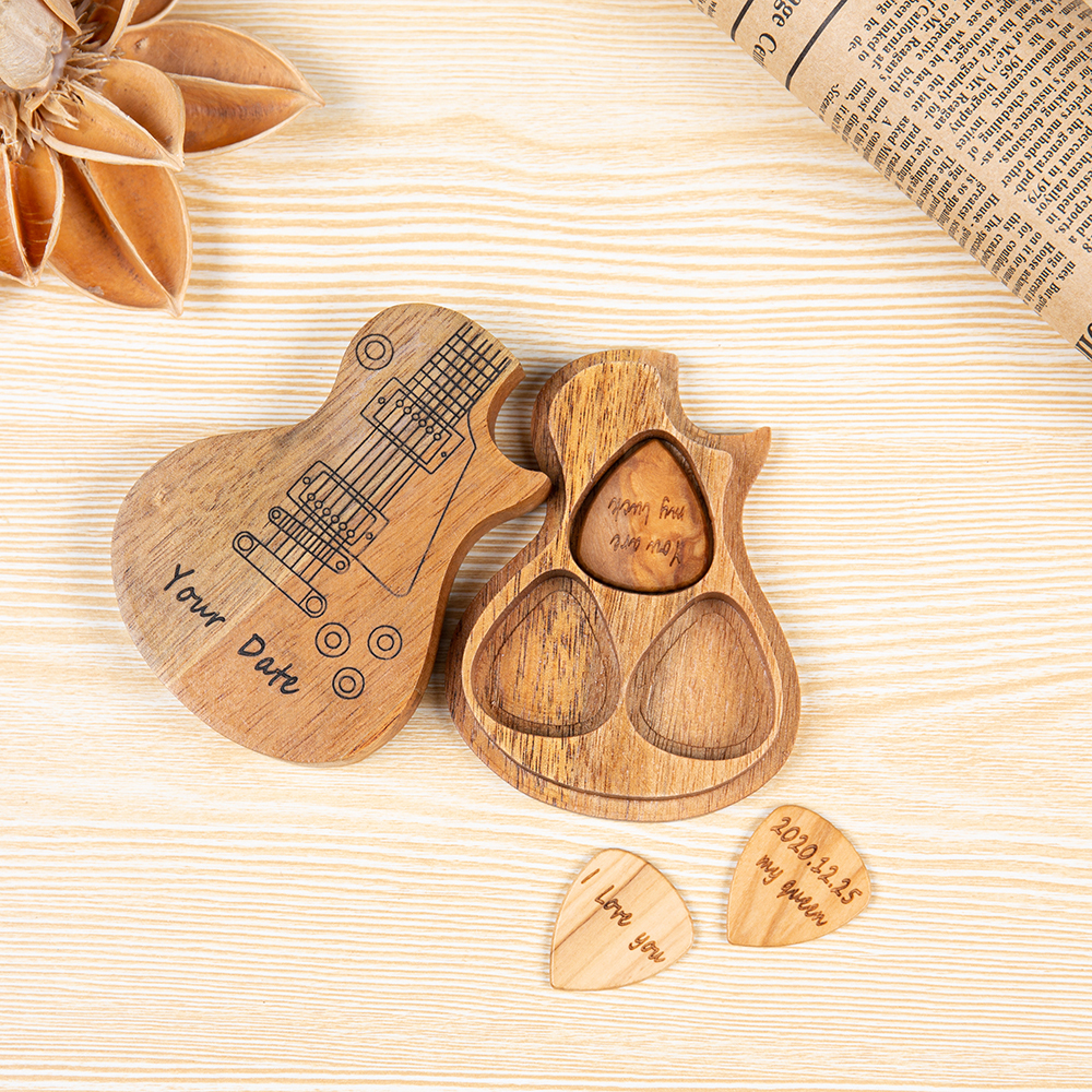 Personalised Guitar Picks Case Plectrum Box 3 Pcs Guitar Pick Wooden-Jessemade AU