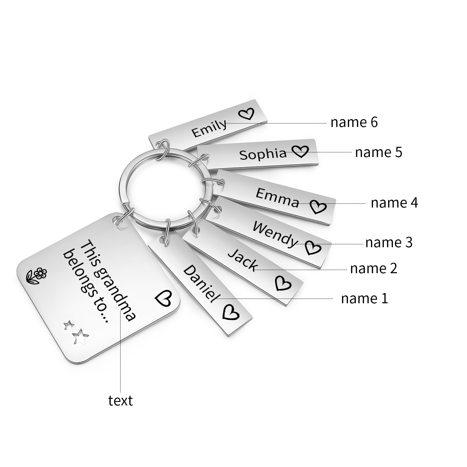Personalised 6 Names & 1 Text Keychain Custom Family Keychain Gifts for Father/Mother/Grandma/Grandpa-Jessemade AU