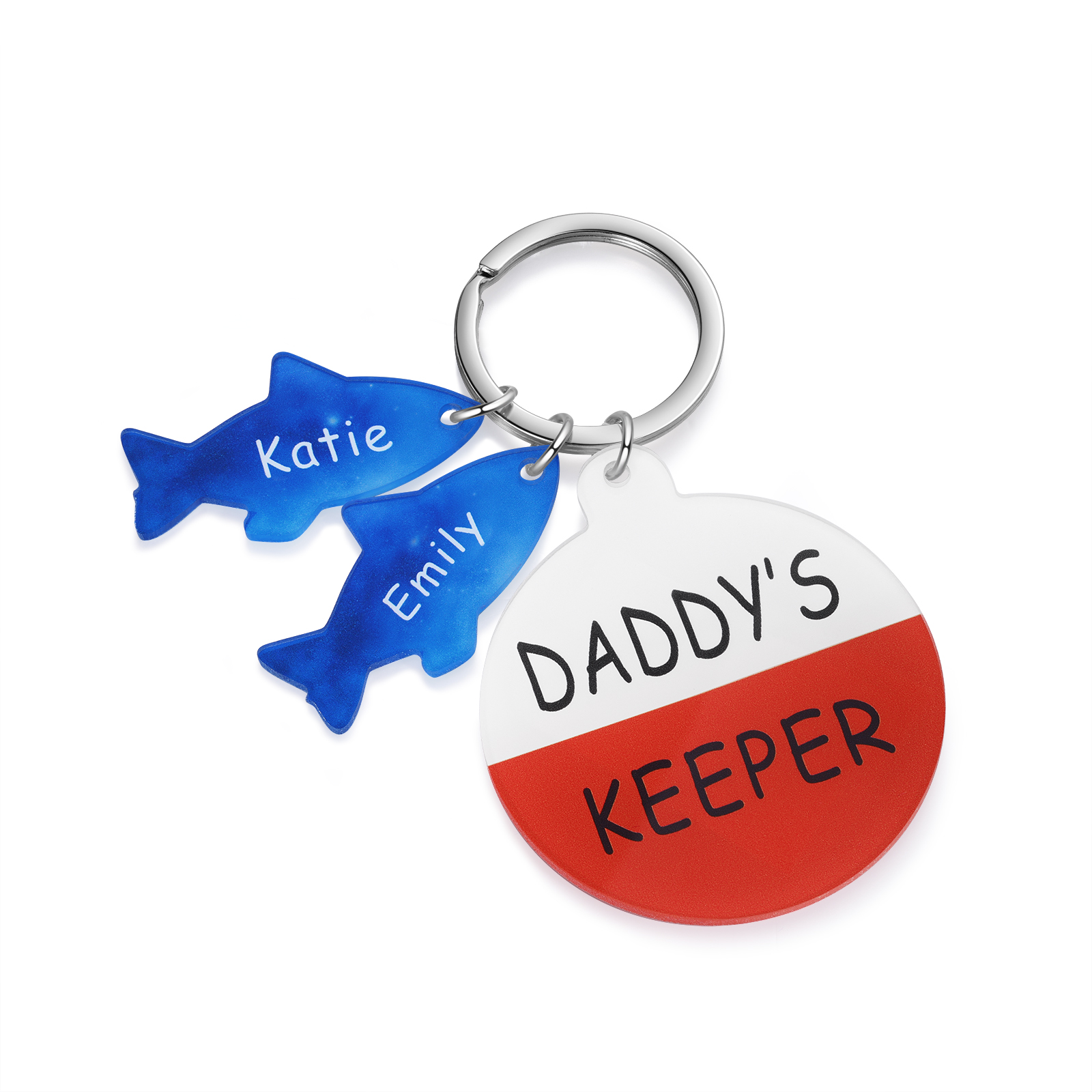 Personalised 2 Names & 1 Text Fishes Keychain Engraved Kids Names Acrylic Keychain Gifts for Grandpa/Daddy-Jessemade AU