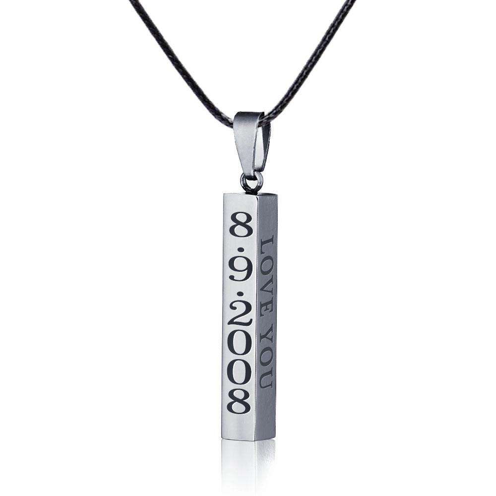Personalised 4 Sides 3D  Vertical Bar Necklace-Jessemade AU
