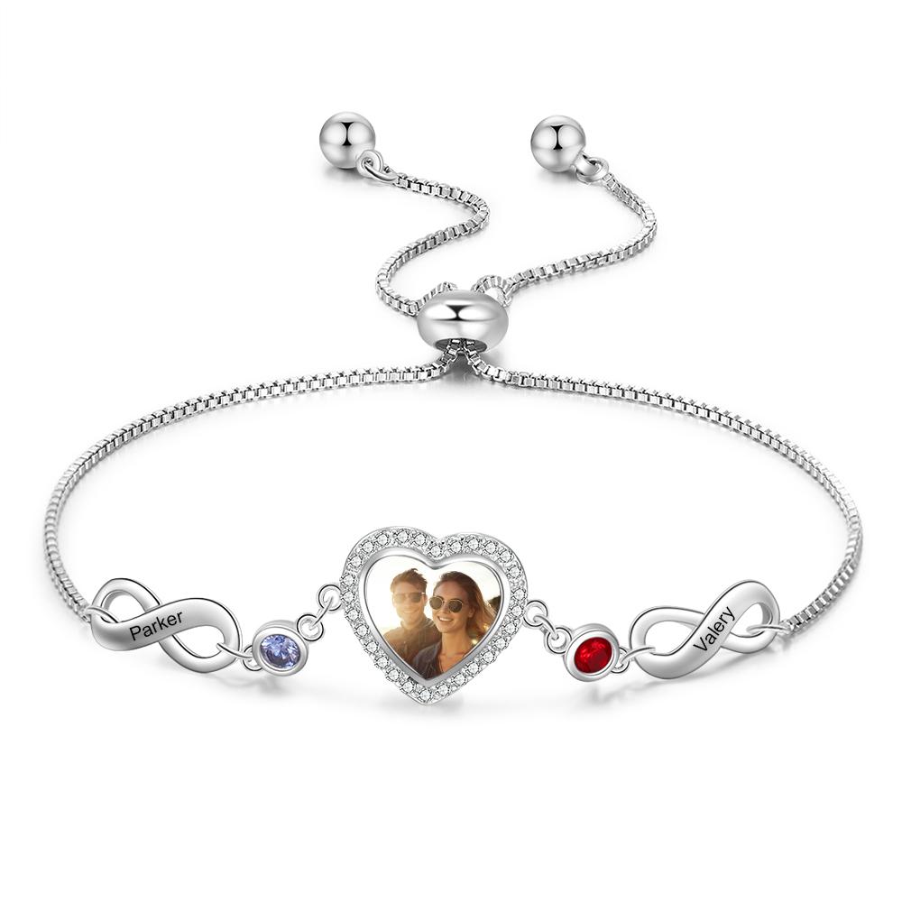 Personalised Heart Photo Bracelet With Birthstones Custom Photo Bracelet Gifts For Her-Jessemade AU