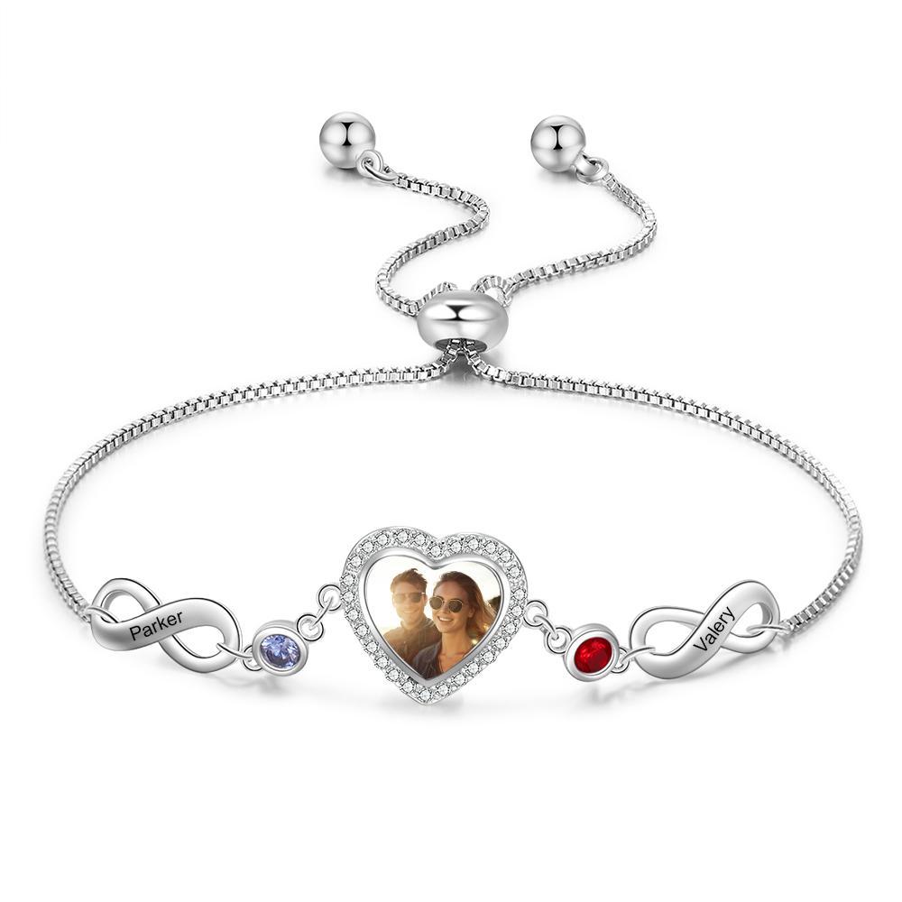 Personalised Heart Photo Bracelet With Birthstones Custom Photo Bracelet Gifts For Her-Jessemade AU