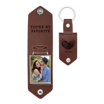 Personalised Photo Keychain Customised Text & Date & 2 Names Leather Keyring Valentine's Day Gifts for Couples-Jessemade AU