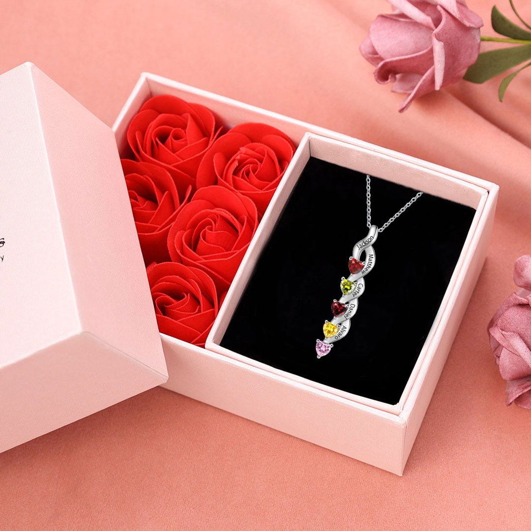 5 Names - Personalised Pendant Necklace Customised Names & Birthstones Necklace Birthday Gift for Women Girls-Jessemade AU