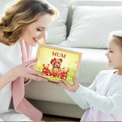 Personalised Frame Night Light Custom 1 Text  & 3 Names Teddy Bears Family Ornament Gifts for Mother/Grandma-Jessemade AU