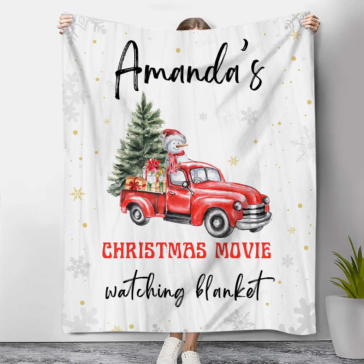 Personalised Christmas Movie Blanket Custom Name White Blanket Christmas Gift for Family Friends - Christmas Movie Watching Blanket-Jessemade AU
