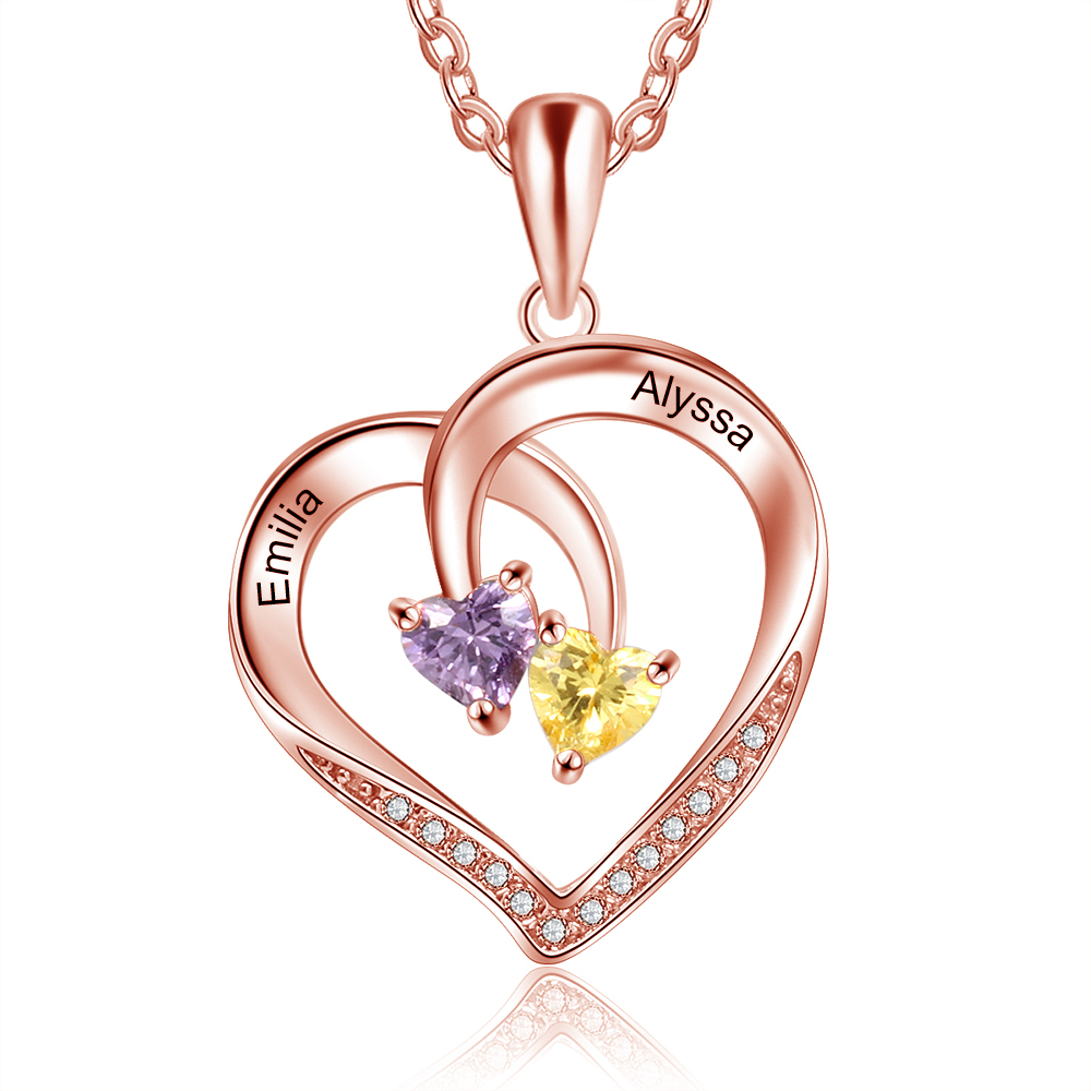 Mother's Day Gift Personalised Heart Necklace With Names Custom 2 Birthstones Gifts For Women-Jessemade AU