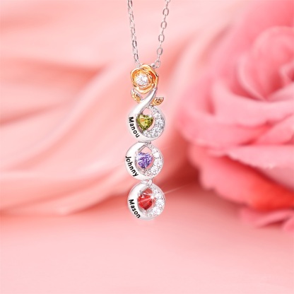 Custom Family Necklace Rose Pendant with 3 Birthstones Engraving 3 Names Gifts for Her-Jessemade AU