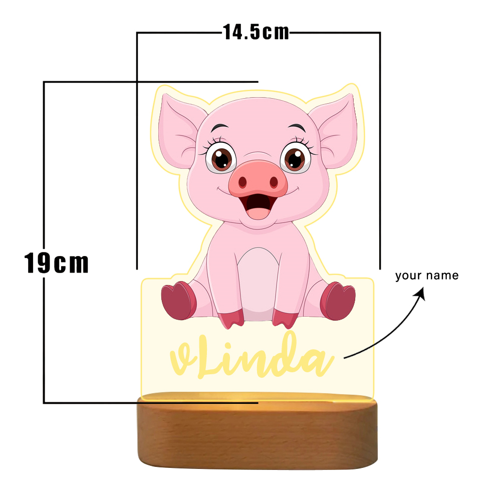Personalised Name Pink Pig Night Light LED Lamp Gifts For Kids-Jessemade AU