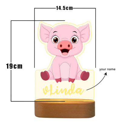 Personalised Name Pink Pig Night Light LED Lamp Gifts For Kids-Jessemade AU