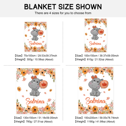 Personalised Hippo Blanket Custom Name Cute Cartoon Blanket-Jessemade AU