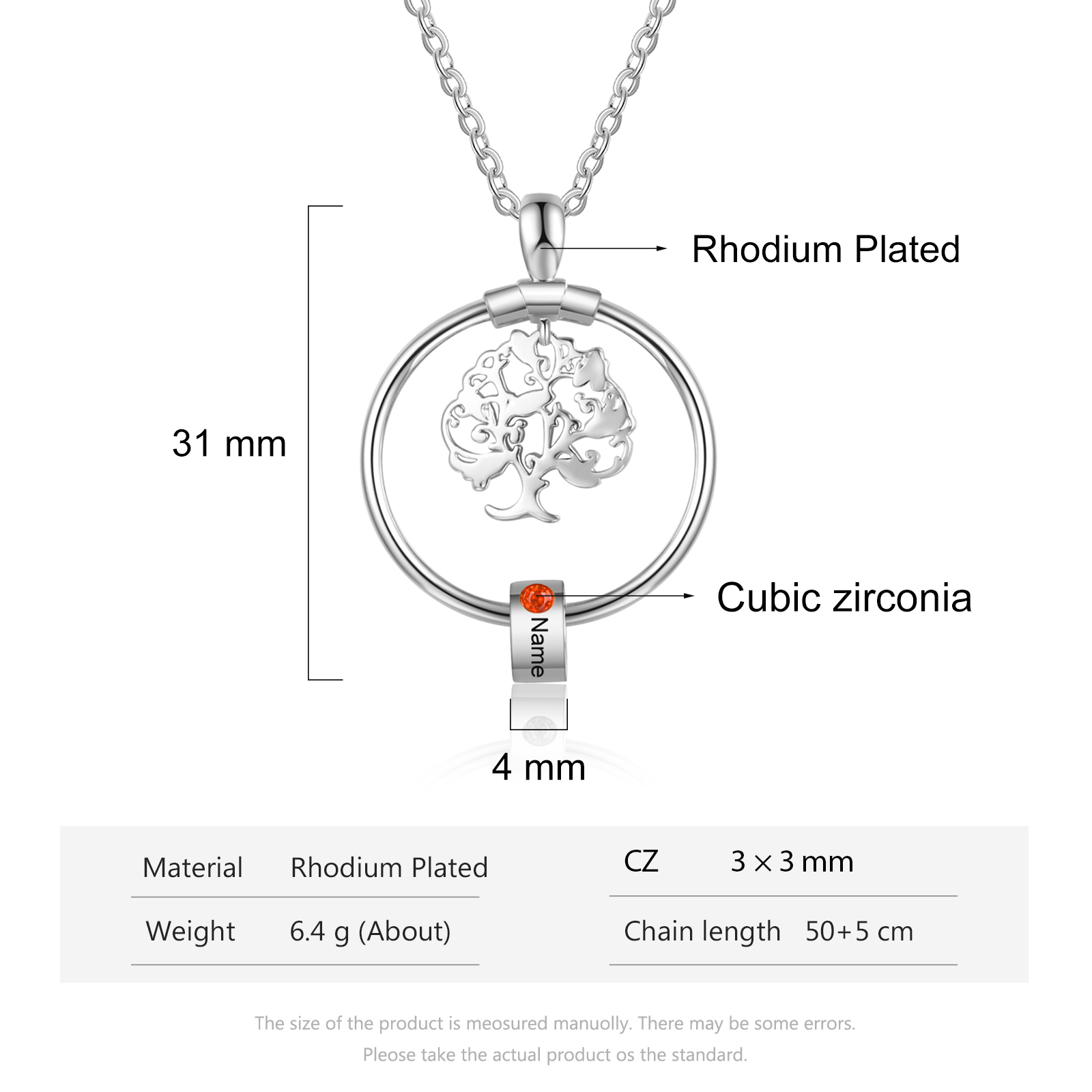 Personalised Family Tree Necklace With 1 Birthstones Engraved Names Gift For Mother-Jessemade AU