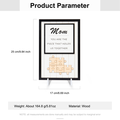 Mom Puzzle Sign Personalised 5 Names Wooden Sign Family Gifts-Mom You Are the Piece that Holds Us Together-Jessemade AU
