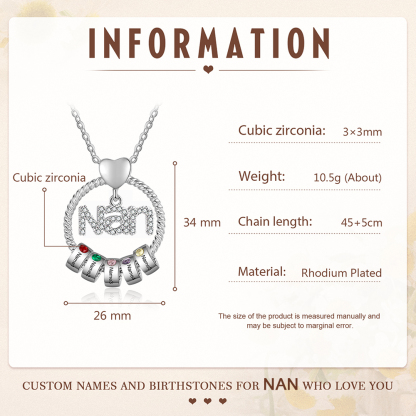 5 Names - Personalised Nan Necklace Custom Names & Birthstones Circle Pendant Necklace Gift for Grandma Nanna-Jessemade AU