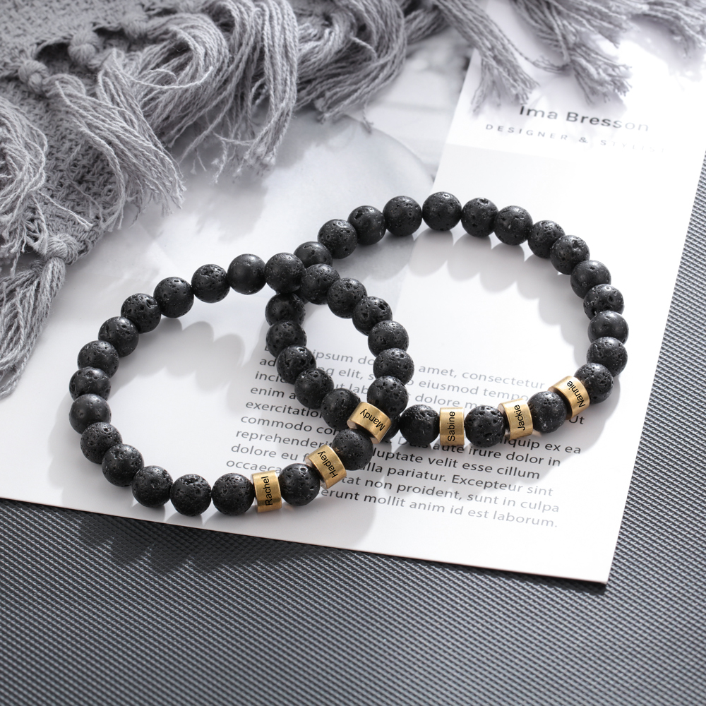 Father'day Grey Tiger Eye Men's 4 Names Bracelet-Jessemade AU