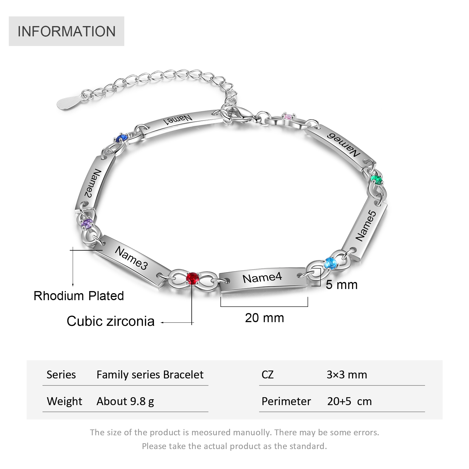 Personalised Infinity Bracelet With 6 Birthstone Engraved Names Bracelet Gift For Women-Jessemade AU