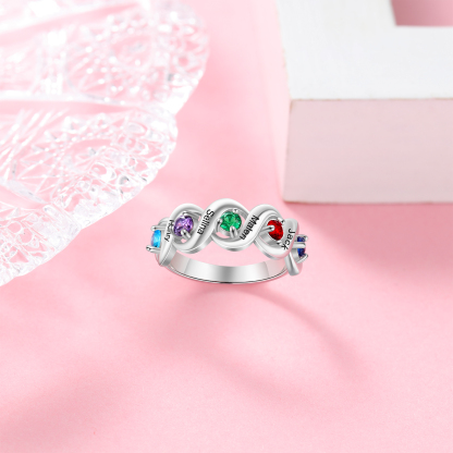 Personalised Ring With 5 Birthstones Engraved Names Ring Gift For Women-Jessemade AU