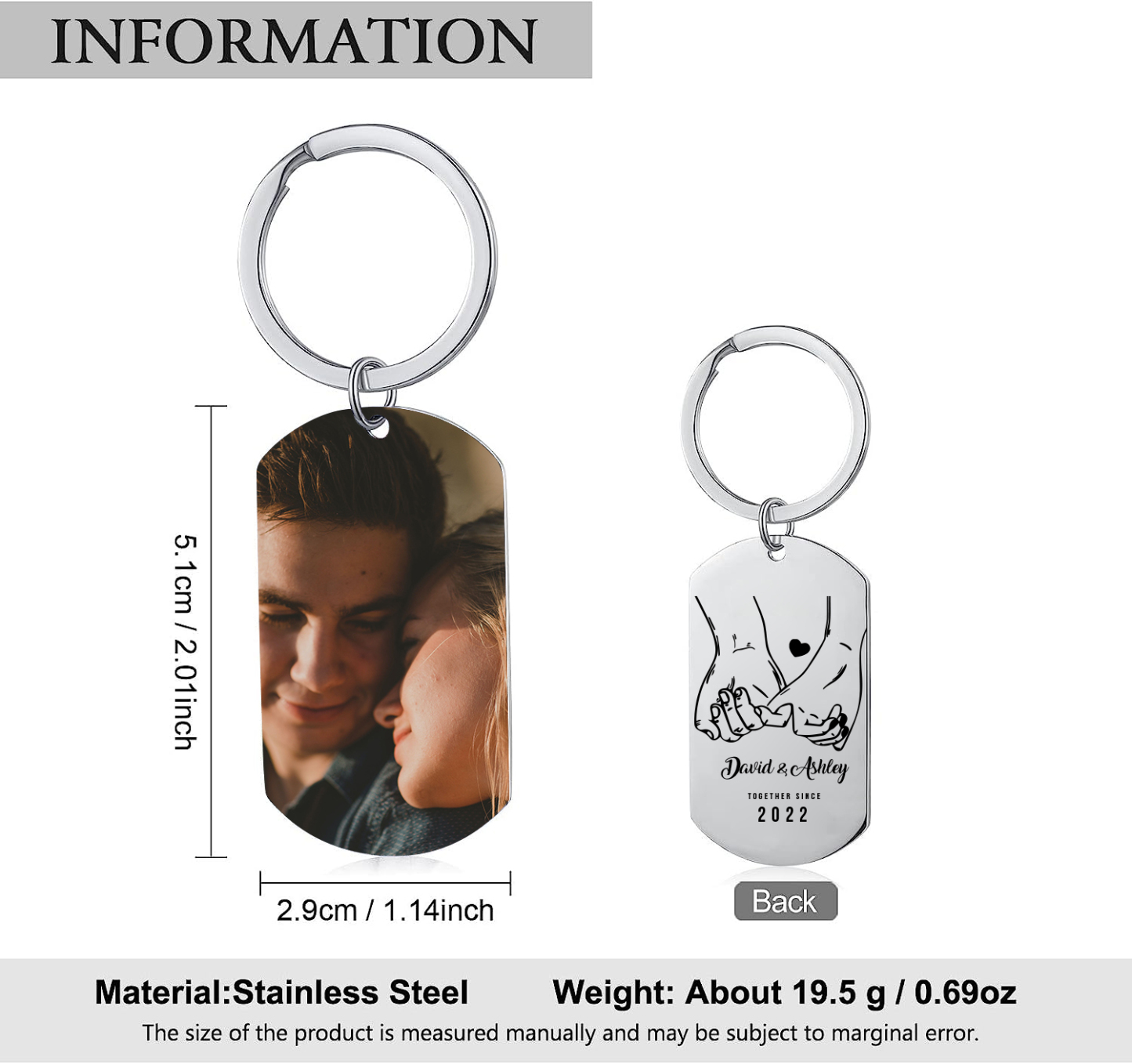 Personalised Couple Photo Keychain Custom 2 Names & Text & Year Keyring Pinky Swear Gift for Him/Her-Jessemade AU