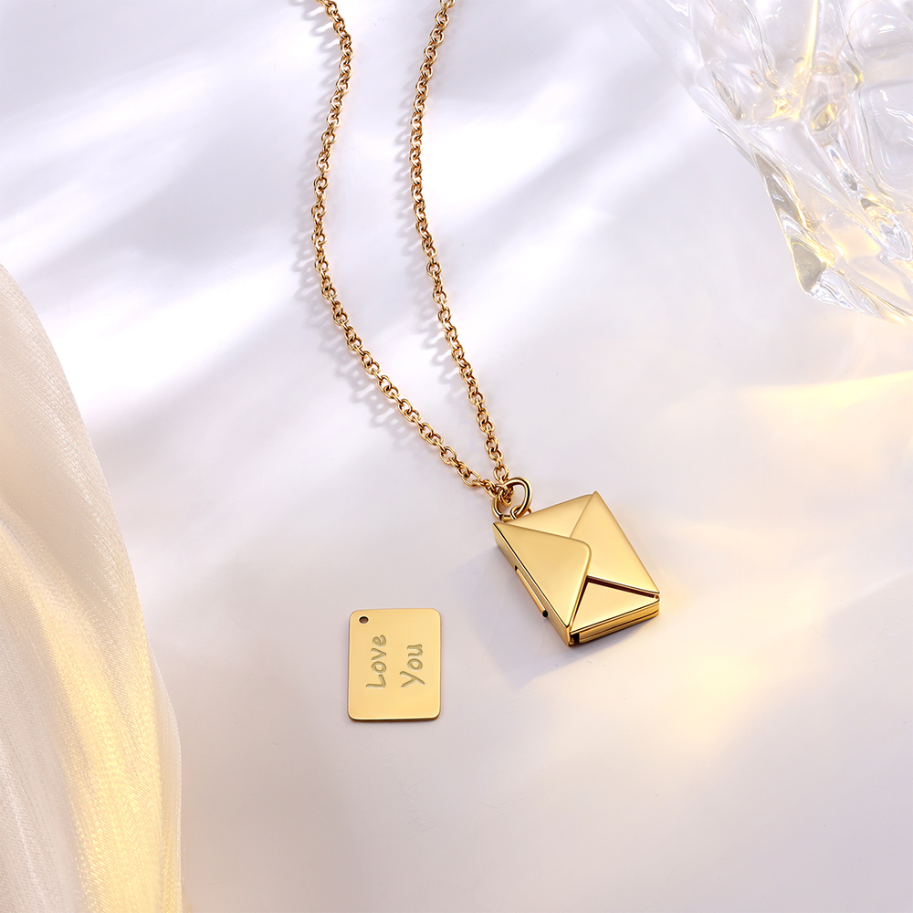 Personalised Envelope Pendant Necklace Customised Photo & Text Necklace Gold/Silver/Rose Gold Valentine’s Day Gift for Her