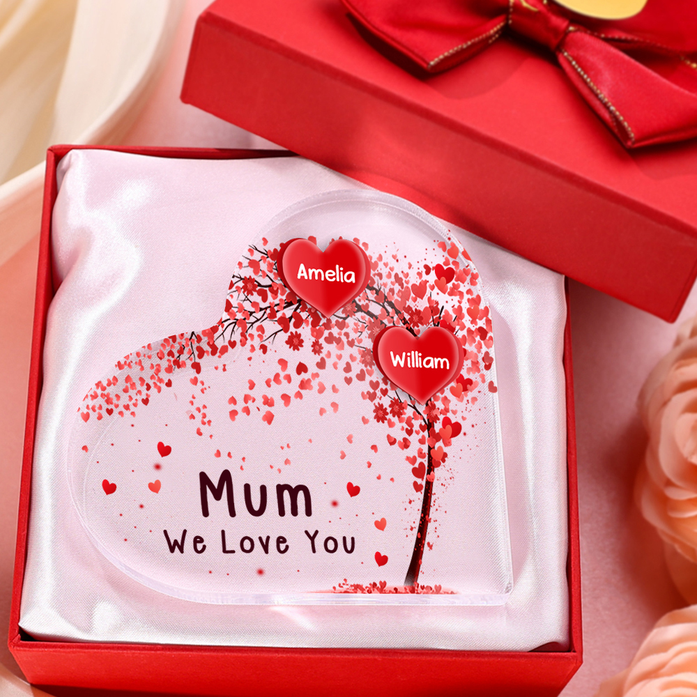 2 Names - Personalised Acrylic Heart Keepsake Custom Text Red Tree Ornaments Gifts for Grandma/Mother-Jessemade AU