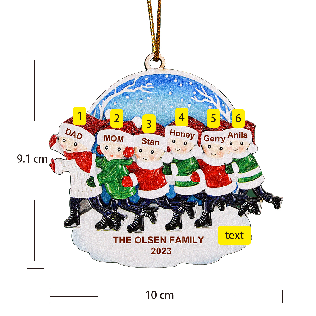 6 Names - Personalised Wooden Christmas Skate Ornament Custom Text & Name Christmas Pendant Gift for Family-Jessemade AU