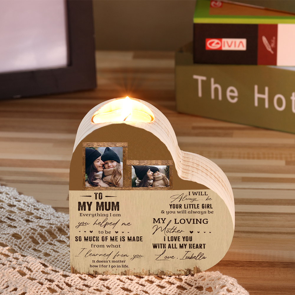 To My Mum - Customised Wooden Heart Candle Holder Candlesticks "I love you with all my heart" Gifts For Mother-Jessemade AU