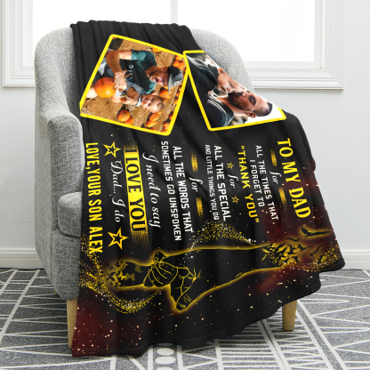 Personalized Fleece Blanket Custom 2 Photos and 1 Name Father's Day Gift for Dad-Jessemade AU
