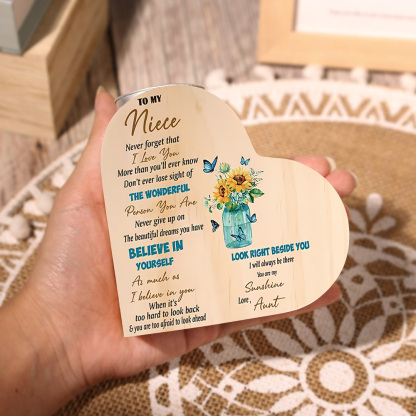 To My Niece Heart Candle Holder Believe in Yourself Wooden Candlestick-Jessemade AU