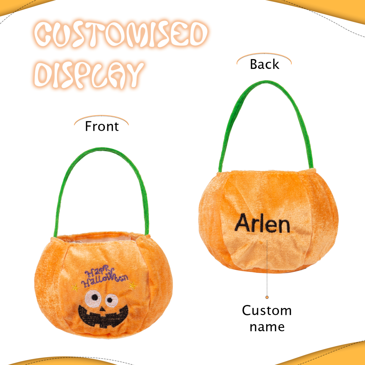 Halloween Tote Bag Custom 1 Name Pumpkin Tote Bag Halloween Candy Bag for Kids-Jessemade AU
