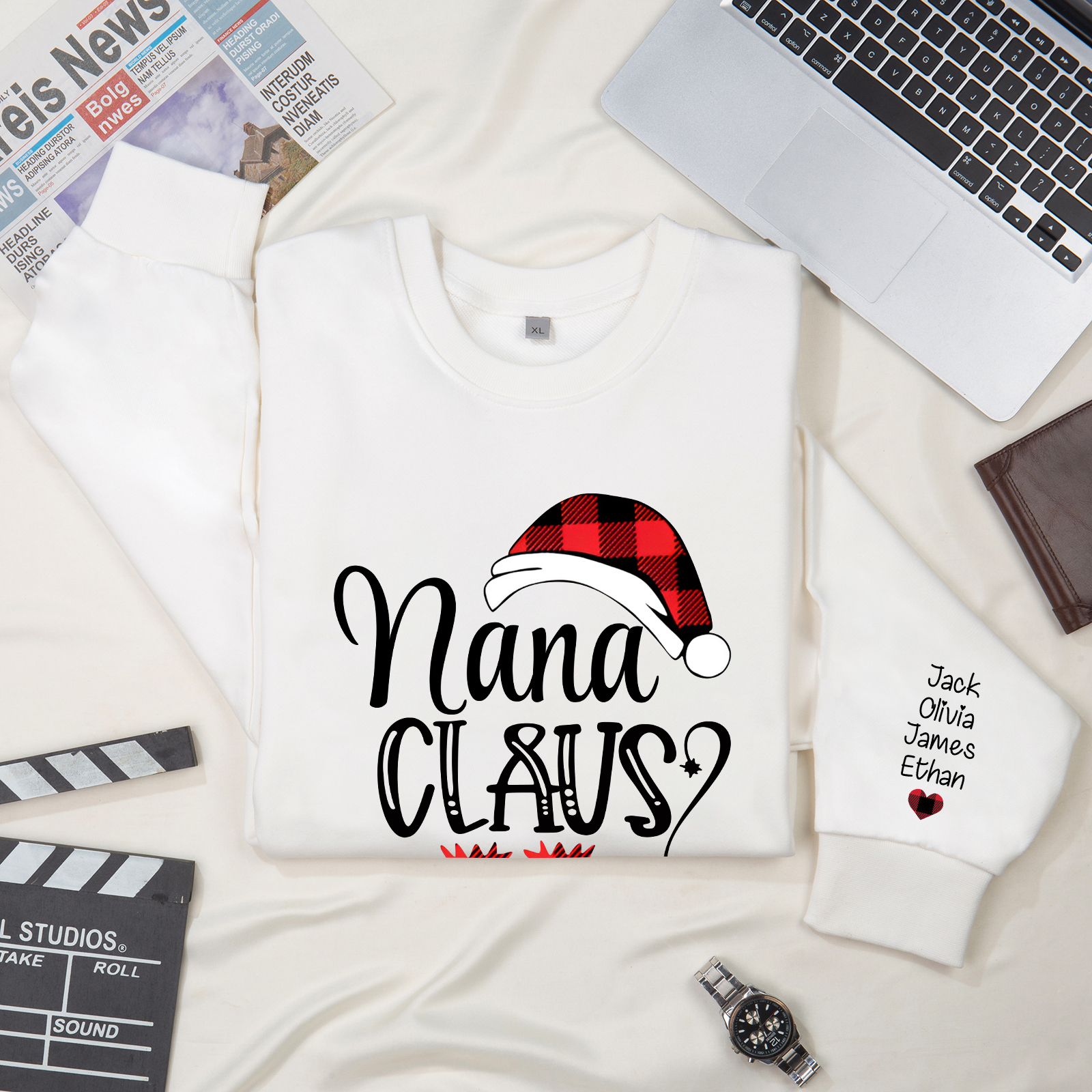 4 Names - Personalised Christmas Sweatshirt Custom Name & Text Sweatshirt Nana Claus Sweatshirt Gift for Family -Jessemade AU