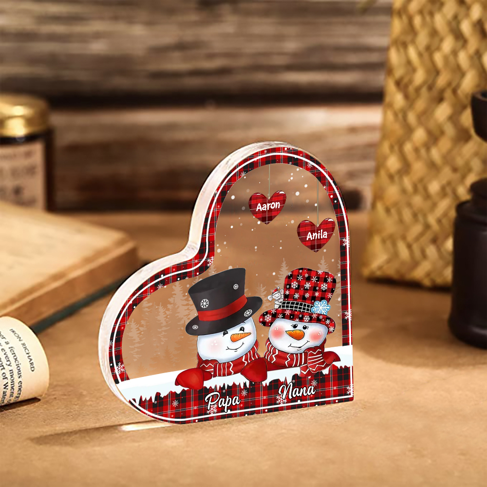 Acrylic Heart Keepsake Customised 4 Names Christmas Snowman Decor Personalised Gifts for Grandma Mum-Jessemade AU