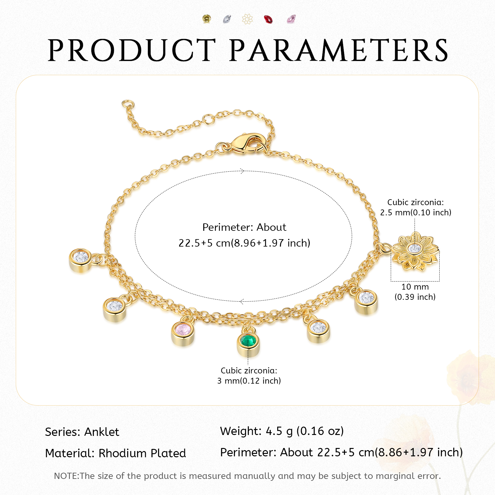 Personalised Women's Anklet Custom 2 Birthstones Anklet Gold Adjustable Anklet Birthday Gift for Her-Jessemade AU