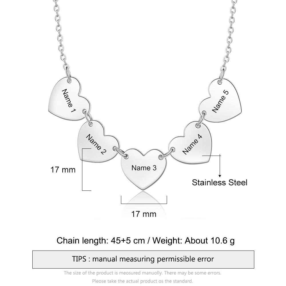 Personalised Heart Pendant Necklace Engraved 5 Names Gifts for Him-Jessemade AU
