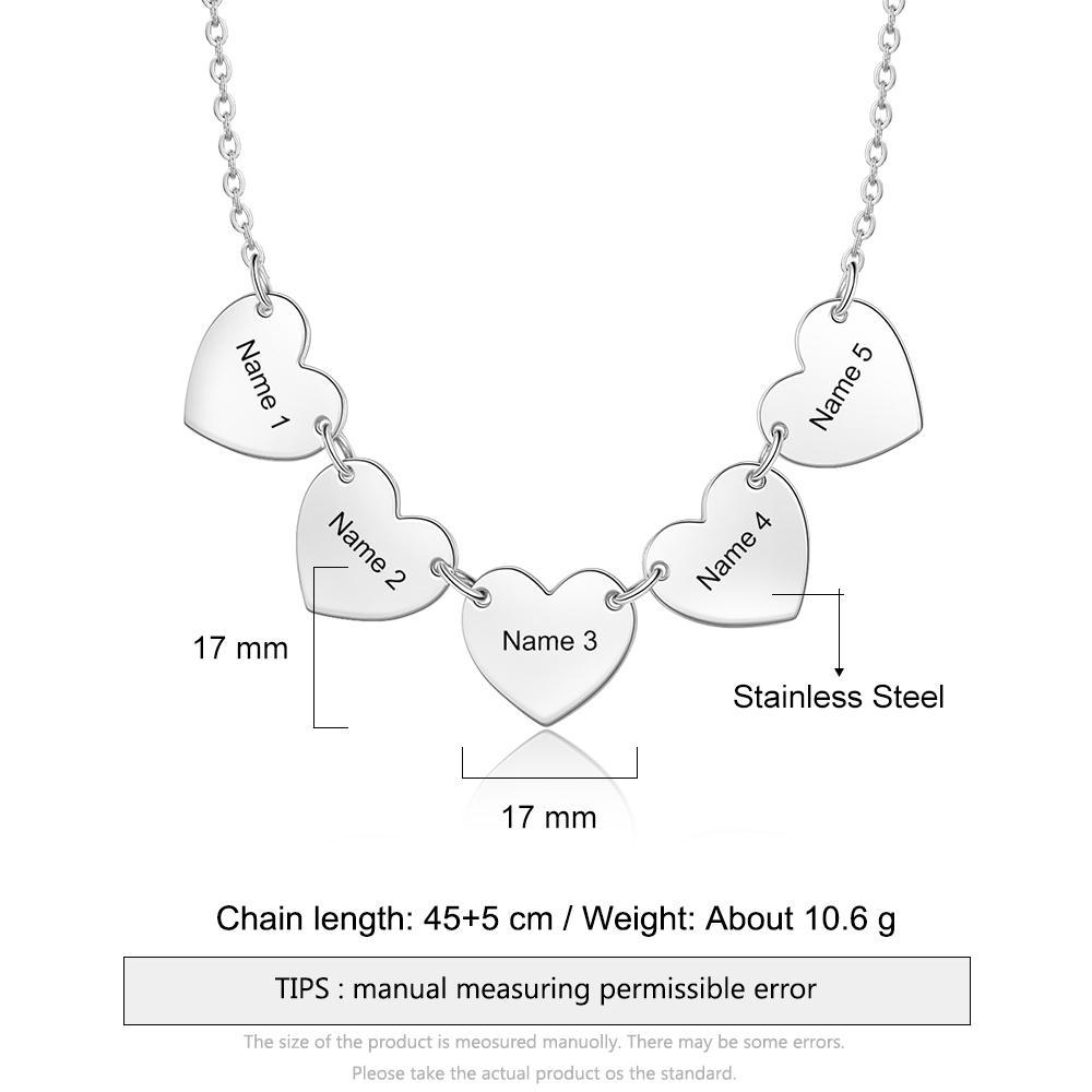 Personalised Heart Pendant Necklace Engraved 5 Names Gifts for Him-Jessemade AU