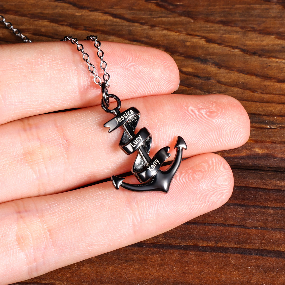 Personalised Pirate Ship Anchor Necklace Engrave 2 Names Necklace For Dad-Jessemade AU