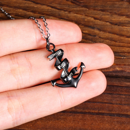 Personalised Pirate Ship Anchor Necklace Engrave 3 Names Necklace For Dad-Jessemade AU