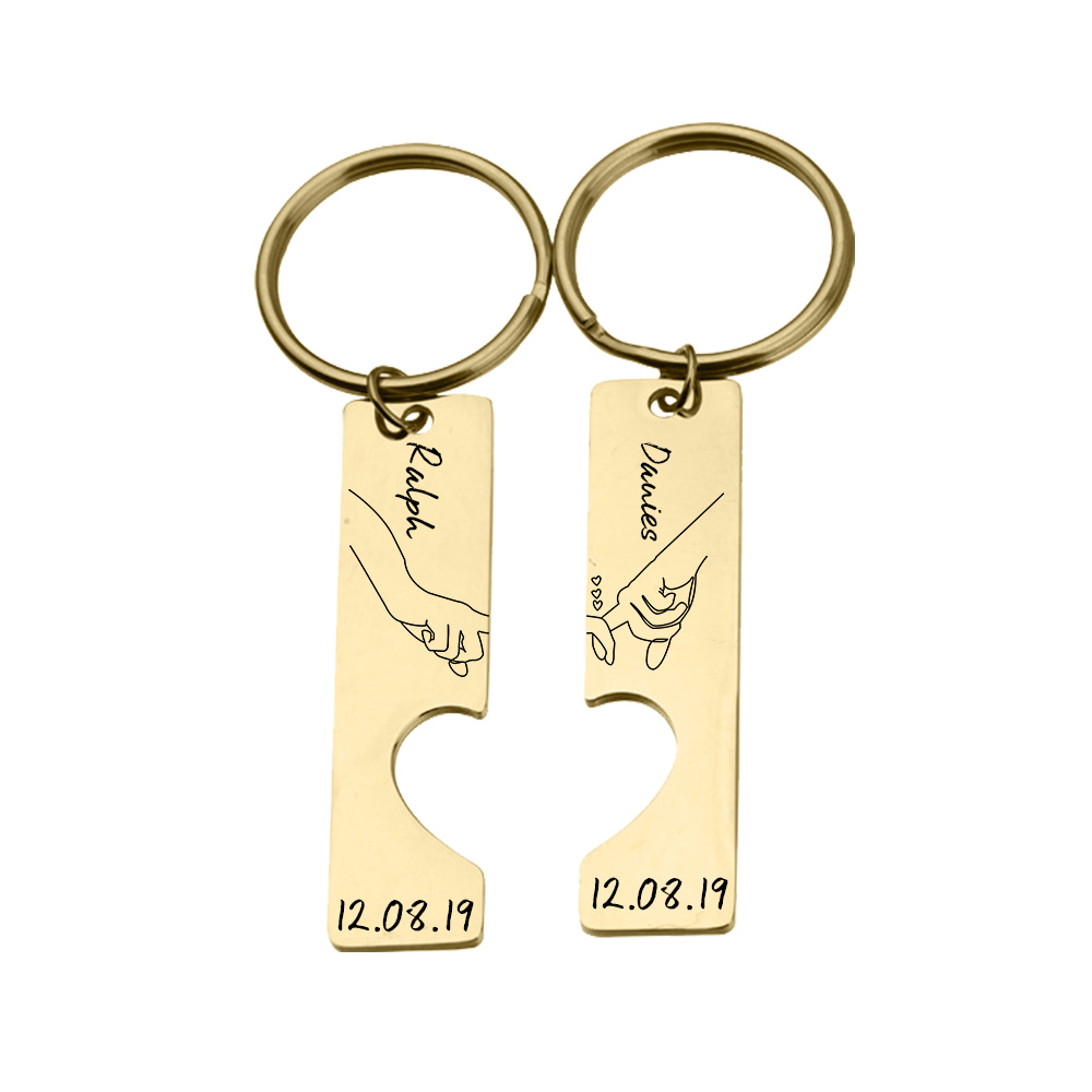Personalised Couple Keychain Set Customised Names & Date Matching Couple Keyring Valentine's Day Gifts For Couples-Jessemade AU