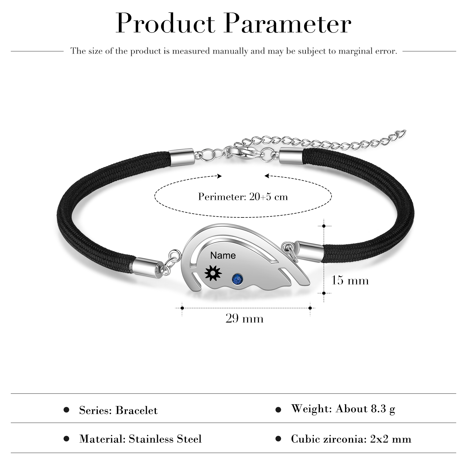 Valentine's Day Sun and Moon Magnetic Heart Bracelet with Birthstones Couple Bracelet Set-Jessemade AU