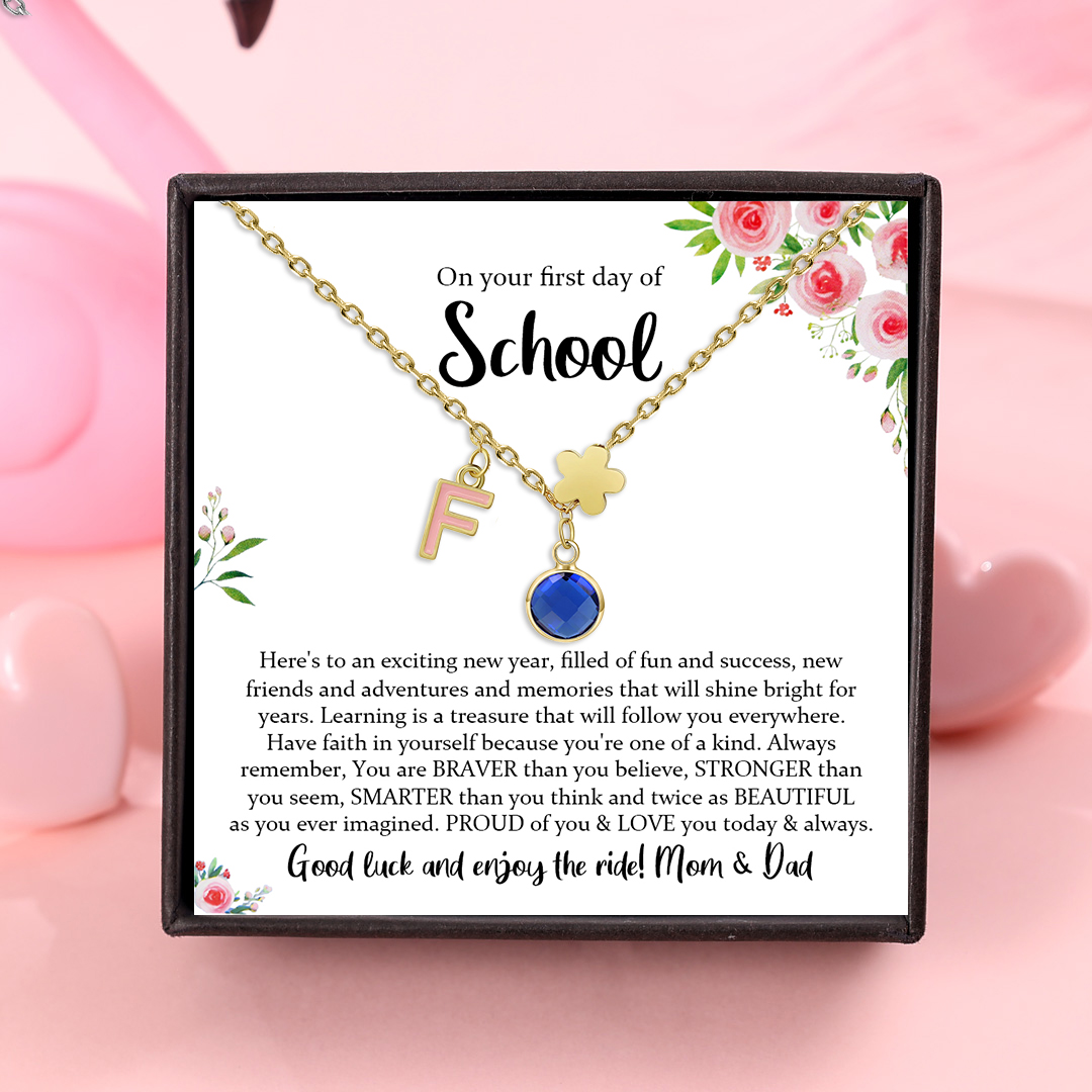 Back To School Flower Necklace Custom Birthstone and Initial Kid's Necklace-Jessemade AU