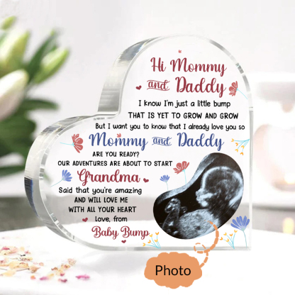 Personalised Photo Acrylic Heart Keepsake Ornaments Gifts for Mummy/Mommy/Daddy -  I Know I'm Just a Little Bump That Is Yet to Grow and Grow-Jessemade AU