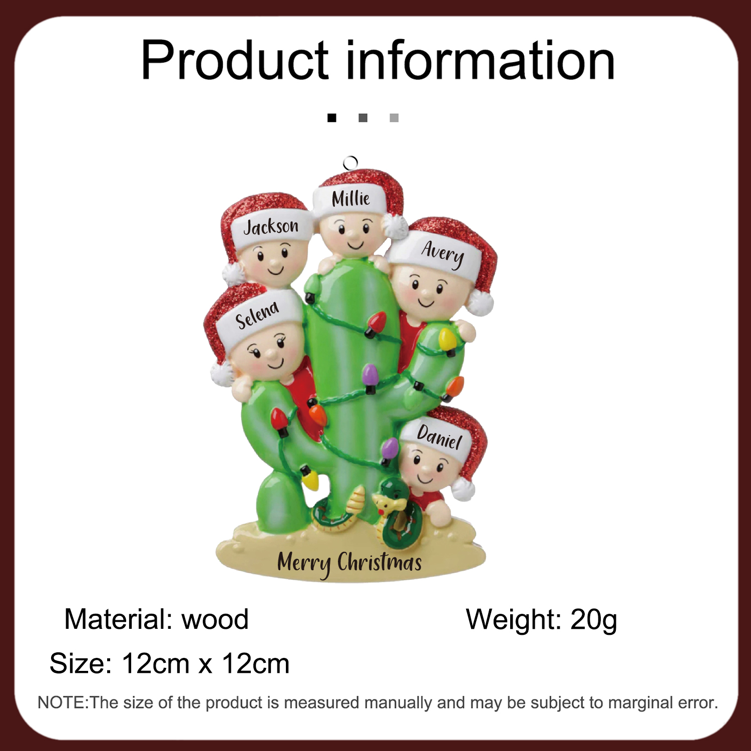 5 Names - Personalised Cactus Ornament Customised Name & Text Christmas Tree Wooden Decor Gift for Family and Friends-Jessemade AU